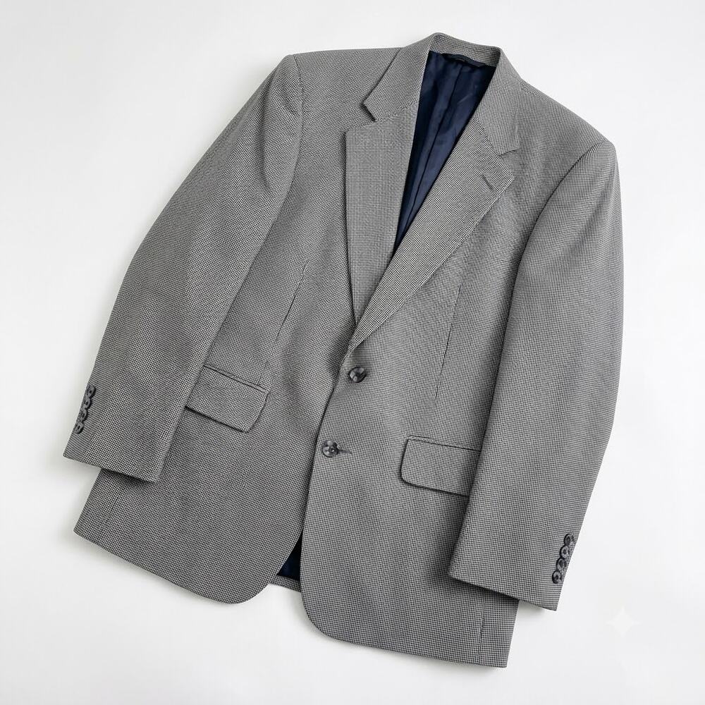 Lands End Worsted Wool Houndstooth Sport Coat Gray Black Mens 40R 40 Regular